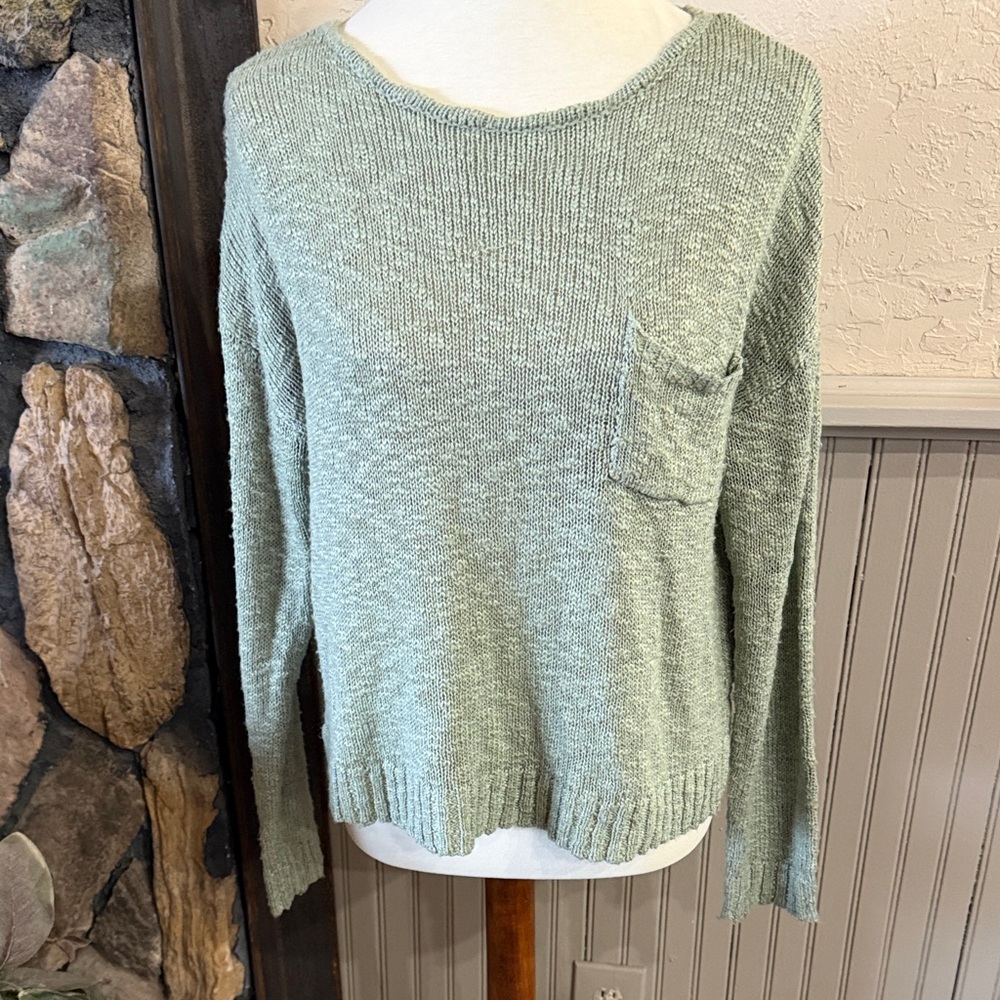 Light Sage Green Crewneck Pocket Sweater